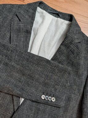 SUITSUPPLY Havana Linen Blend Tollegno Glen Plaid Blazer Jacket UK 46 EU 56 R